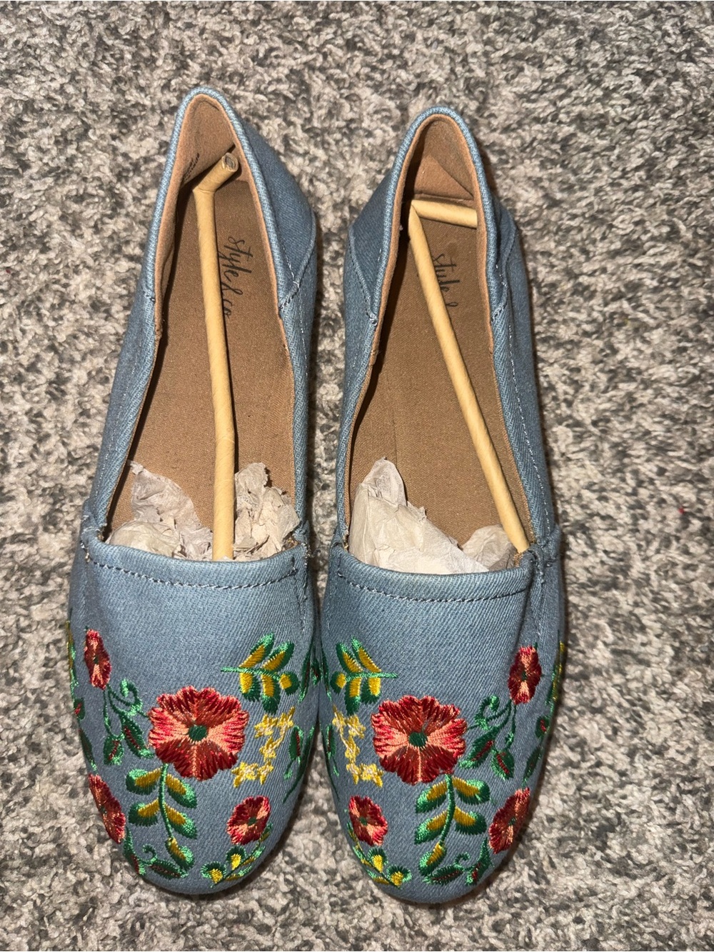 Style & Co. Light Blue Denim Embroidered Slip-On Flats